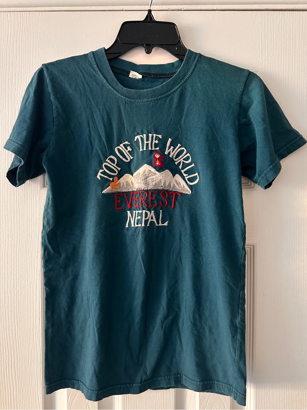 Vintage Everest Nepal 'Top of the World' Embroidered Tee - Teal